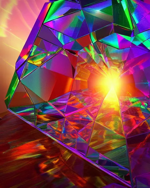 Image similar to a rainbow inside a crystal prism. detailed. beautiful. 3 d vray render, artstation, deviantart, pinterest, 5 0 0 px models