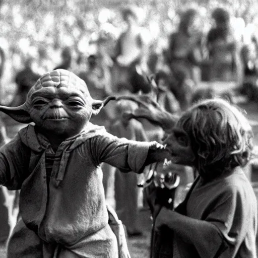 Image similar to yoda performing at woodstock