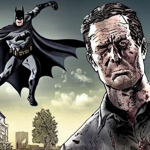 Prompt: batman in the walking dead 4 k detailed super realistic