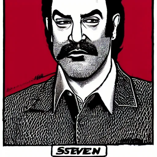 Image similar to a portrait of Steven Segal drawn by Robert Crumb