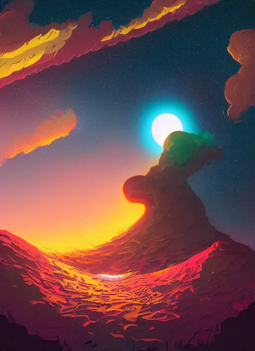 Image similar to a beautiful ultradetailed matte painting of a black hole swallowing a star, colorful and bright, clouds in the distance dark fantasy, d & d, artstation, art by petros afshar, tom whalen, laurie greasley and greg rutkowski and ilya kuvshinov