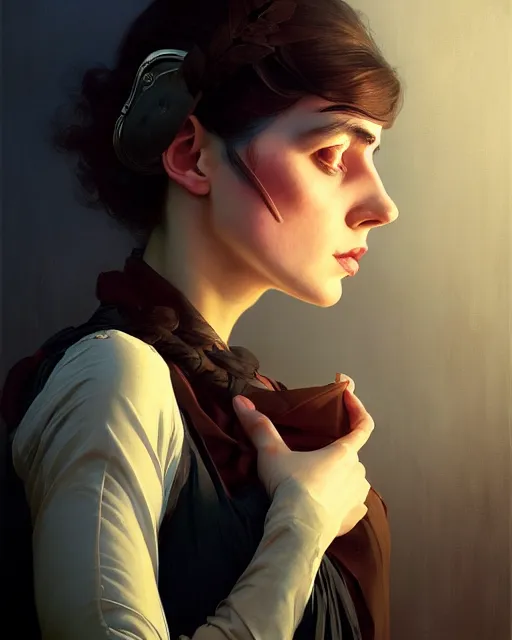 Image similar to stylized portrait by aykutmakut of an artistic pose, composition, young victorian sad fancy lady, surrounded by greyhounds, cinematic moody colors, realistic shaded, fine details, realistic shaded lighting poster by ilya kuvshinov, magali villeneuve, artgerm, jeremy lipkin and michael garmash and rob rey