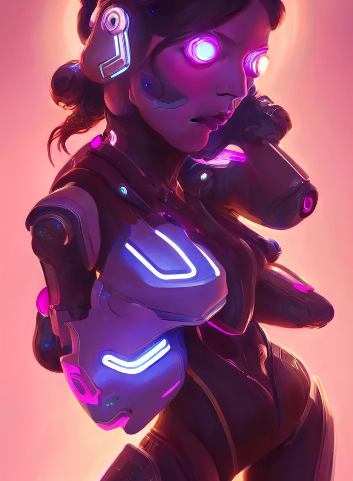 Prompt: ymmetry portrait of dva from overwatch, sci - fi, tech wear, glowing lights intricate, elegant, highly detailed, digital painting, artstation, concept art, smooth, sharp focus, illustration, art by artgerm and greg rutkowski and alphonse mucha