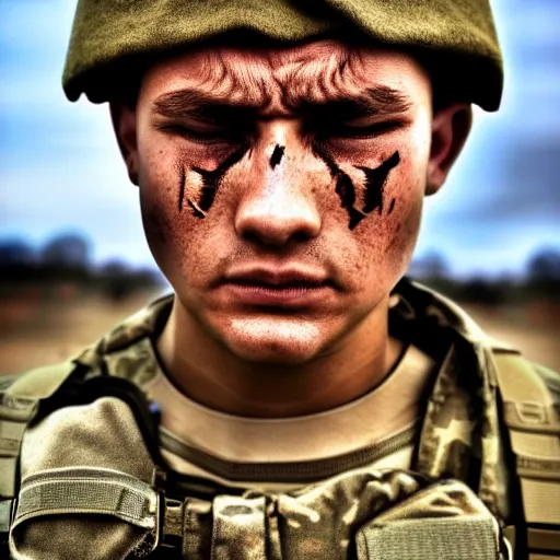 Image similar to soldier!!!!! portrait! pain, eyes, shoulders!!!!!!, sadness, photography