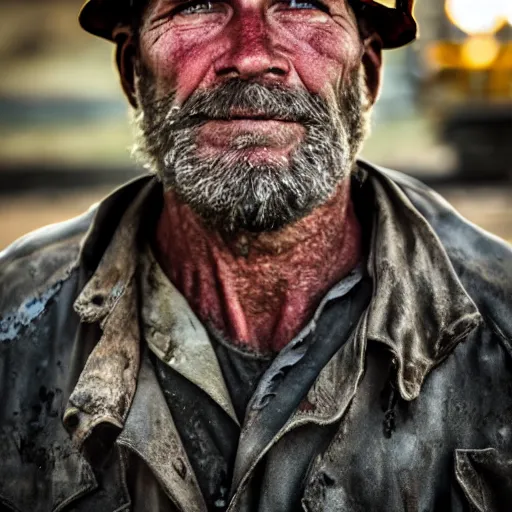 Image similar to close up face male portrait of a coal miner who just finished is last shift.
