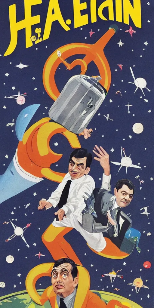 Prompt: criterion collection Poster art for the film Mr. Bean goes to Space