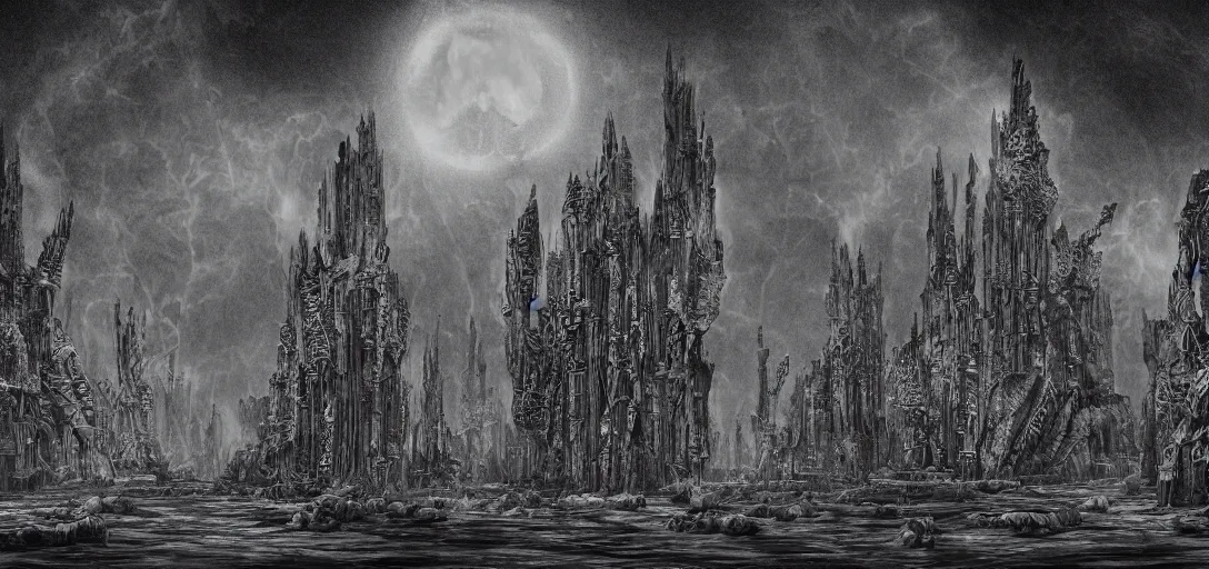 Prompt: cybergothic charcoal reefs, in the style of alex konstad, alejandro mirabal, dramatic, tragic, intricate, detailed, beautiful, 8 k resolution