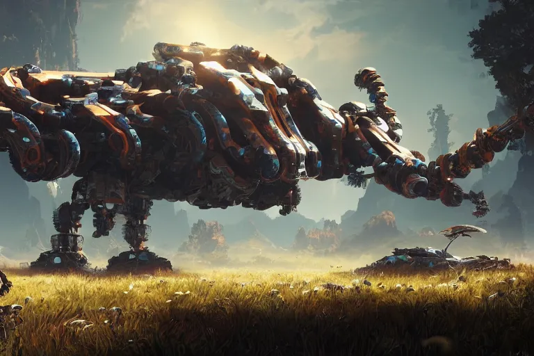 Image similar to shell - walker machine mecanical creature robot of horizon forbidden west horizon zero dawn bioluminiscence global illumination ray tracing hdr fanart arstation by ian pesty and alena aenami artworks in 4 k