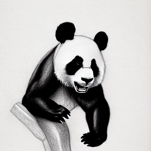 Image similar to muscular panda, highly detailed, pencil sketch