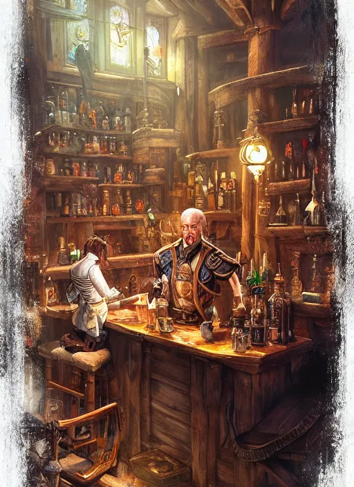 Prompt: barkeep in a tavern, ultra detailed fantasy, dndbeyond, bright, colourful, realistic, dnd character portrait, full body, pathfinder, pinterest, art by ralph horsley, dnd, rpg, lotr game design fanart by concept art, behance hd, artstation, deviantart, hdr render in unreal engine 5