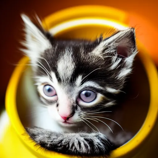 Image similar to beautiful cuddly kitten inside a cup, photo studio, professional photo, professional lighting, sunlight, trending on instagram, hdr, 8 k