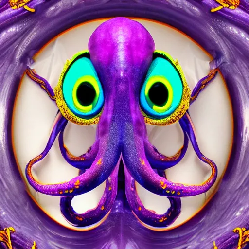 Prompt: a photo of 8k ultra realistic evil purple squid, full body, intricate purple and blue tentacles, ornate