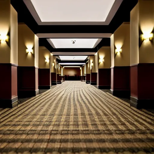Prompt: empty dark spooky hotel lobby, 8K, realistic, liminal space, creepy, low light