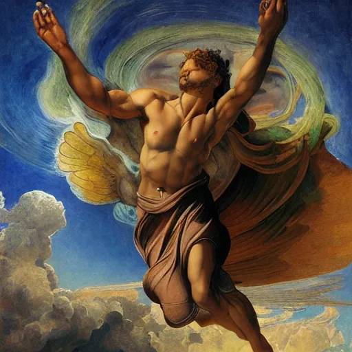 Prompt: Full body oil painting of Taylor Swft, wearing a peplos, hair natural disheveled, approaching heaven over the clouds, naturalism, dramatic lighting, high-detailed oil painting by Ilya Repin, Michelangelo da Caravaggio, William Blake, Alex Grey and Beksinski, trending on Artsation, hystorical painting, naturalism, masterpiece, 4k, 8k