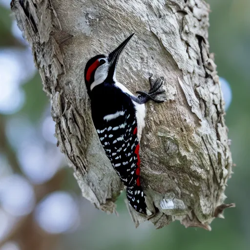 Prompt: 5 5 mm macro photo of a woodpecker inside a house in an oak tree, looking through the window. dof. bokeh. by greg rutkowski and artgerm. highly detailed 8 k. intricate. lifelike. soft light. cinematic processing