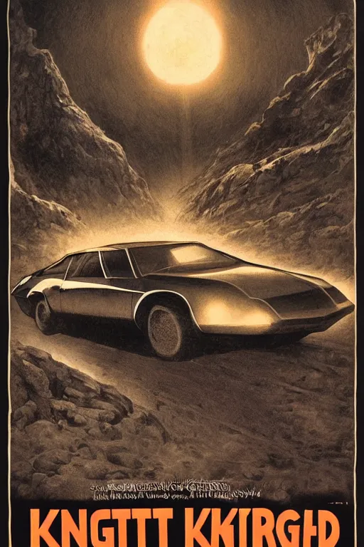 Prompt: vintage knight rider movie poster, 2D matte illustration, Beksinkski, Moebius, Frank Frazetta