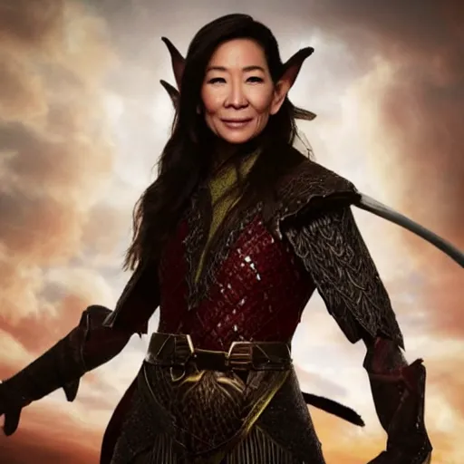 Prompt: Michelle yeoh as an elven warrior