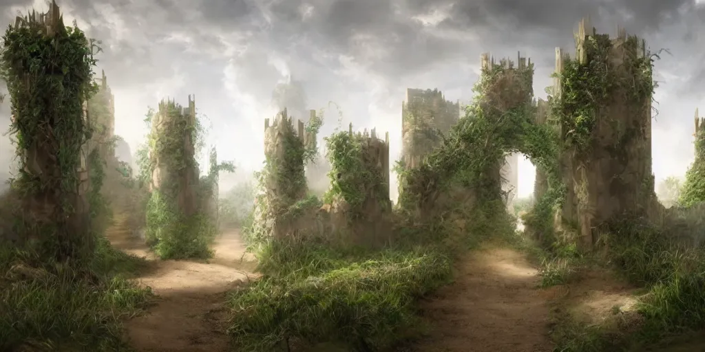 Image similar to beautiful matte painting of entrance to maze