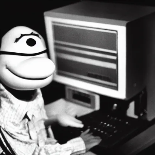 Image similar to a black and white photograph of a computer experiencing sensory information, by robert crumb, by jim henson, high contrast, soft lighting, surreal, film photography