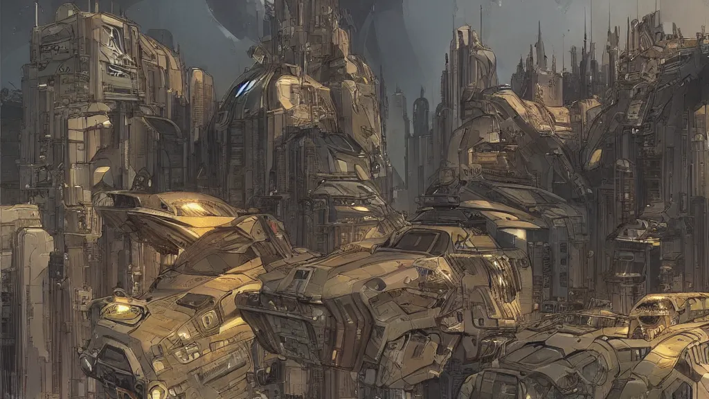 Prompt: artwork in the style of jean - claude mezieres and in the style of stephan martiniere.
