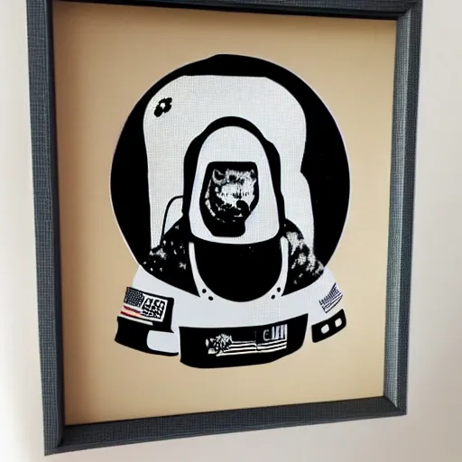 Image similar to individual furry astronaut silk screen portrait banksy style