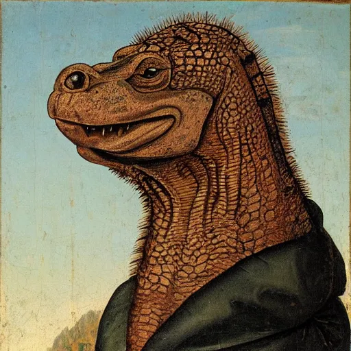 Prompt: a renaissance style portrait painting of Crocodile Bear hybrid