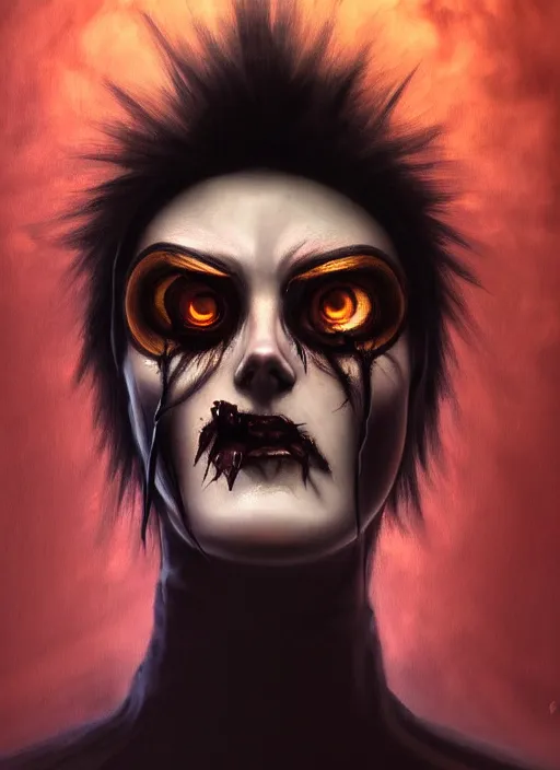 Image similar to dark portrait painting of tracer from overwatch, in style of zdzisław beksinski, scary, horror, 4 k, feminine facial features, overwatch tracer character, horror, body horror, silhoutte, disturbing, detailed face, dressed in dark garment, black tendrils, tall,