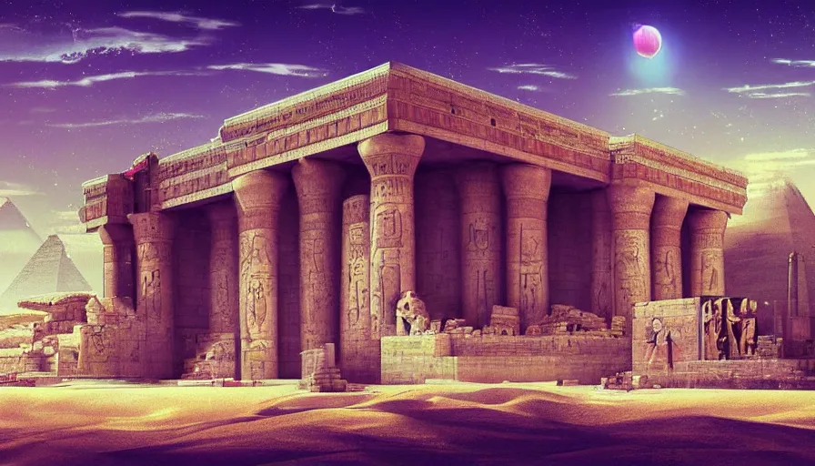 Prompt: ancient egyptian palace, epic retrowave art, trending on art station