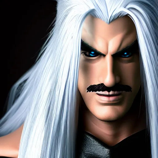 Image similar to super mario as sephiroth, highly detailed, extremely high quality, hd, 4 k, 8 k, canon 3 0 0 mm, professional photographer, 4 0 mp, lifelike, top - rated, award winning, realistic, detailed lighting, detailed shadows, sharp, no blur, edited, corrected, trending