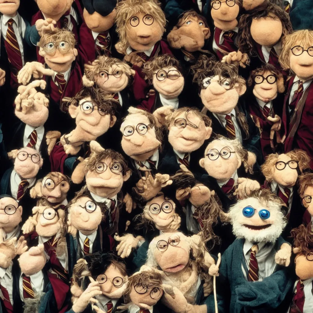 Prompt: a photograph of Harry Potter as a muppet