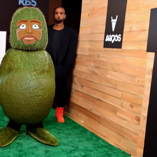 Image similar to kanye west as an avocado, red carpet photography