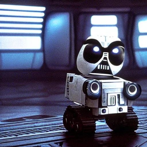 Image similar to wall - e playing the role of darth vader in star wars 1 9 7 7