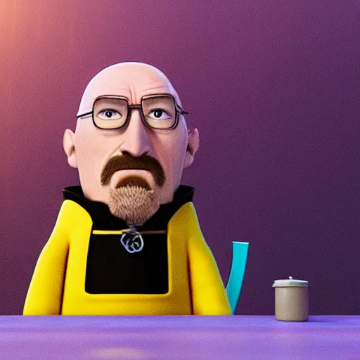 Image similar to Walter White as Gru in Despicable Me, artistic, 8k, cinematic, accurate, symetric, face, dramatic lighting, pastel colours, hdr