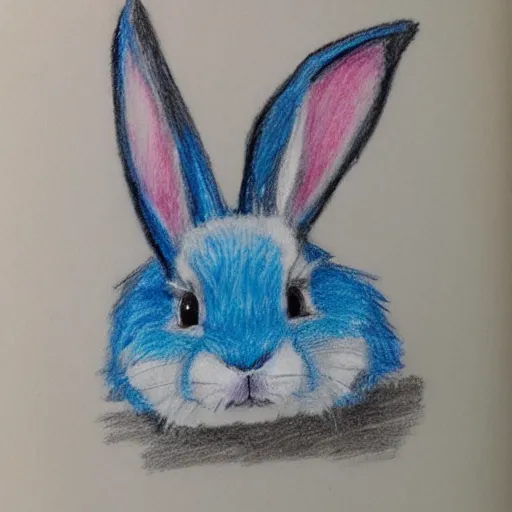 Image similar to bunny drawn in blue crayon