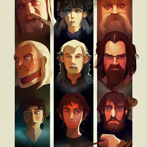 Image similar to face icon stylized minimalist the lord of the rings : the fellowship of the ring 2 0 0 1, loftis, cory behance hd by jesper ejsing, by rhads, makoto shinkai and lois van baarle, ilya kuvshinov, rossdraws global illumination