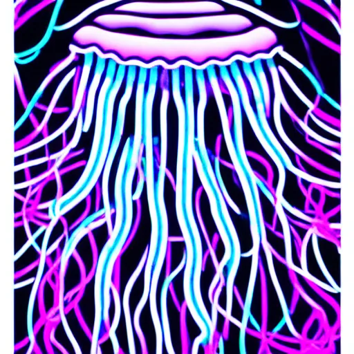 Prompt: a blacklight poster of a neon jellyfish