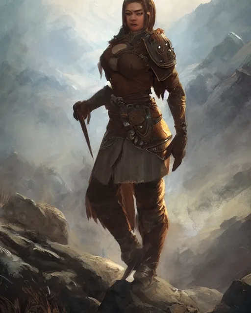 Prompt: the elder scrolls vi, charismatic rugged female nord warrior portrait, illustration, rim light, top light, perfectly shaded, soft painting, art by ross tran, krenz cushart and wenjun lin