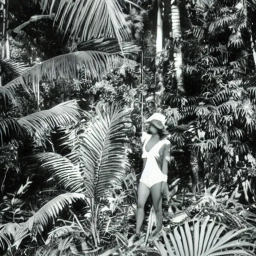 Prompt: a rizom lost film footage of a ( ( ( ( ( ( ( ( 3 d shape ) ) ) ) ) ) ) ) in the middle of the tropical jungle / tropicalism / tropicalism / tropicalism / film still / cinematic / enhanced / 1 9 2 0 s / black and white / grain