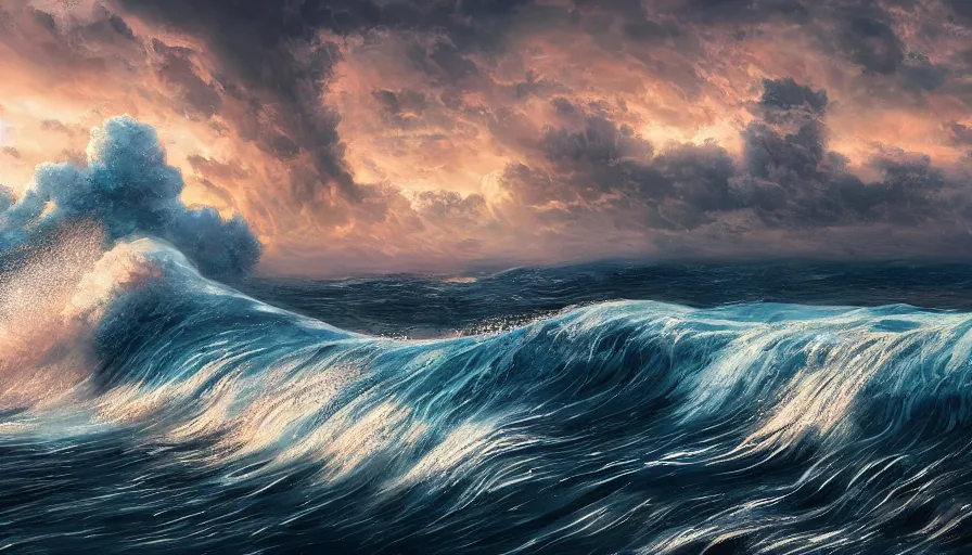 Image similar to a huge tidal wave approaches a coastal city, digital art, highly detailed, realistic, bright colors, 8 k