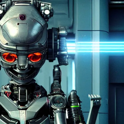 Image similar to lost in space robot, biomechanical mecha chappie, cyberpunk, futuristic, cybernetic, advanced modern vfx, 2 0 2 1 release, screenshot, still