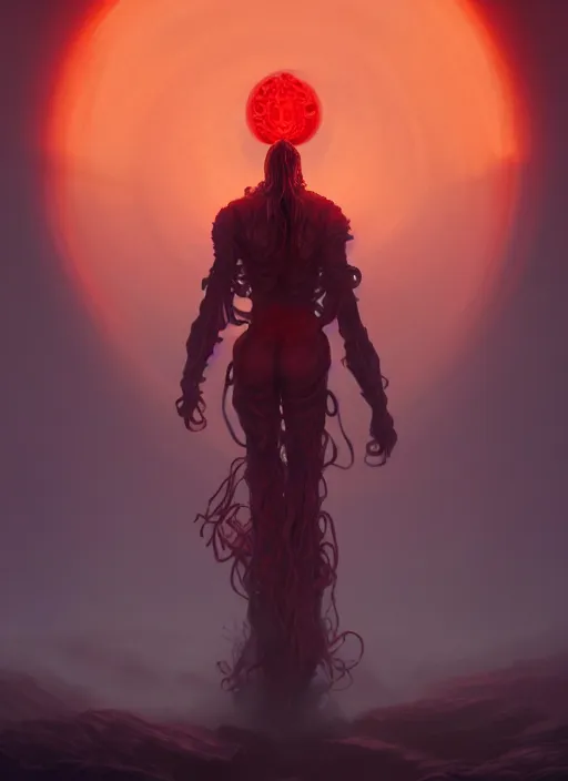 Prompt: full body painted epic portrait, red sentinel glowing eyes, gloomhaven, matte painting concept art, midjourney, beautifully backlit, swirly vibrant color lines, fantastically gaudy, cinematic aesthetic octane render, 8 k hd resolution, by ilya kuvshinov and darius zawadzki and zdizslaw beksinski