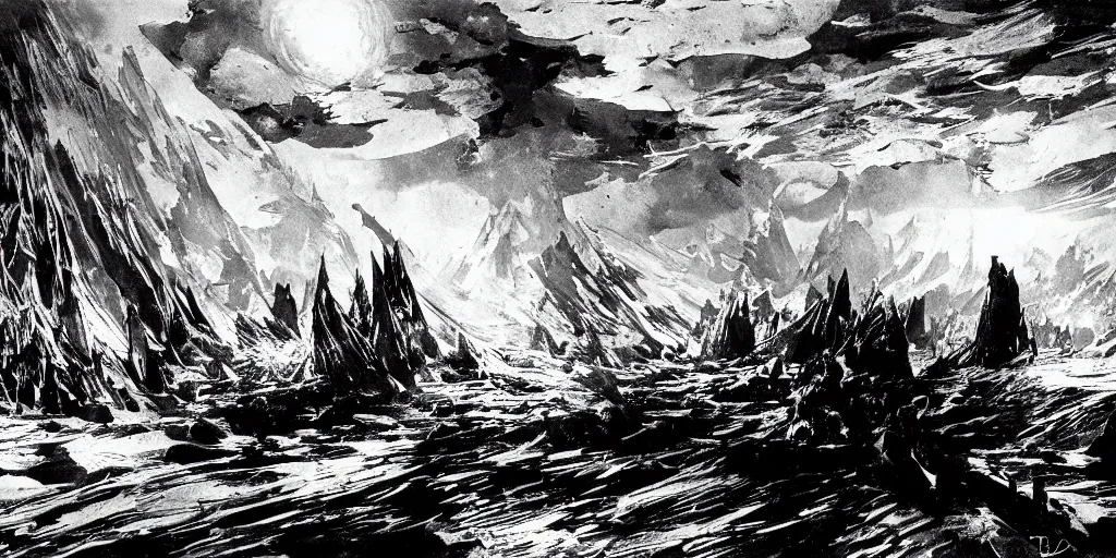 Image similar to the end of humanity, radiant light, detailed and intricate environment, digital art, trending on art station kvlt by peder balke by peder balke by guido crepax by norman bluhm mystic high contrast monochromatic noir