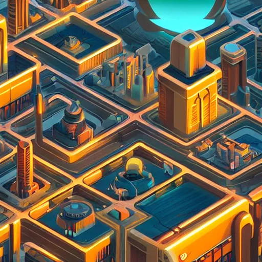 Image similar to isometric cybercity, golden hour by tyler edlin and petros afshar and christopher balaskas and marius borgeaud and kiliain eng, global illumination, ambient occlusion, 3 0 mm, well proportioned, highly detailed, rule of thirds