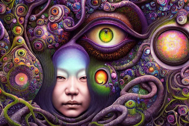 Image similar to art by yoko d'holbachie feat naoto hattori, caitlin hacket and hannah yata featuring archan nair. visionary psychedelic fineart painting. gigapixel resolution. intricate detailed. beautiful dramatic cinematic. in the style of subject zero. hyperrealistic render. dreamy blurry pastel aquarel background.