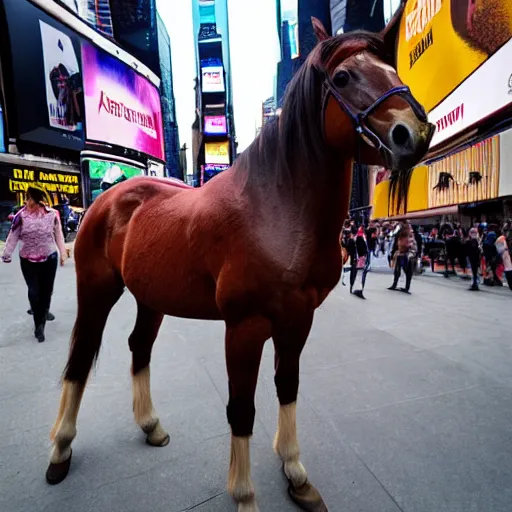 Prompt: photo of a horse in times square