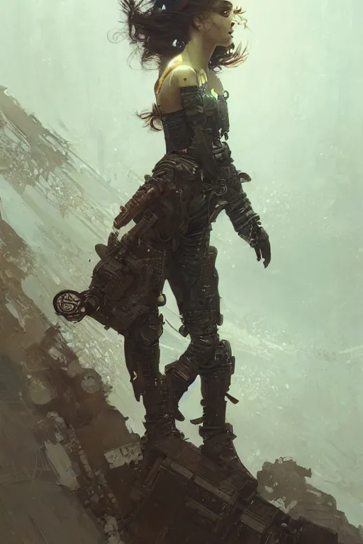 Image similar to A full portrait of a beautiful post apocalyptic offworld technothief, intricate, elegant, highly detailed, digital painting, artstation, concept art, smooth, sharp focus, illustration, art by Krenz Cushart and Artem Demura and alphonse mucha