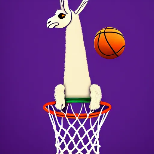 Image similar to a llama dunking a basketball, 4 k, digital art, high resolution, trending on artstation