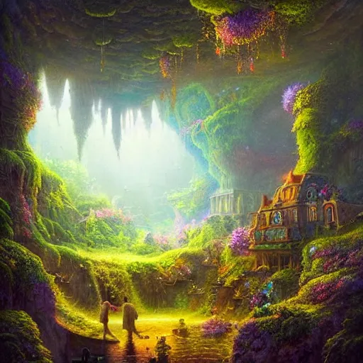 Prompt: lush stars cavern matte painting depth of field rich nature photography ornate by lisa frank, andreas franke, rob gonsalves, evgeny lushpin, andreas rocha, wlop, greg rutkowski, tomasz alen kopera