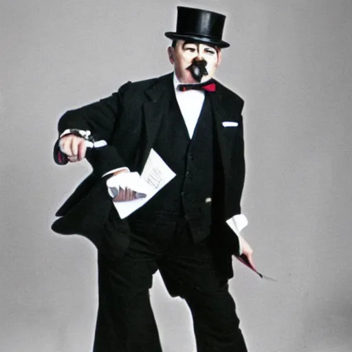 Image similar to 1960s street magician that looks like mr monopoly