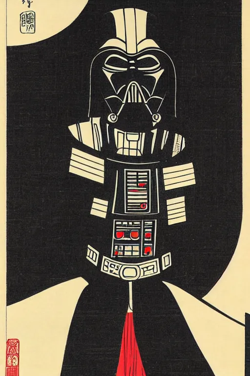 Image similar to Japanese woodblock print of Darth Vader, Hokusai